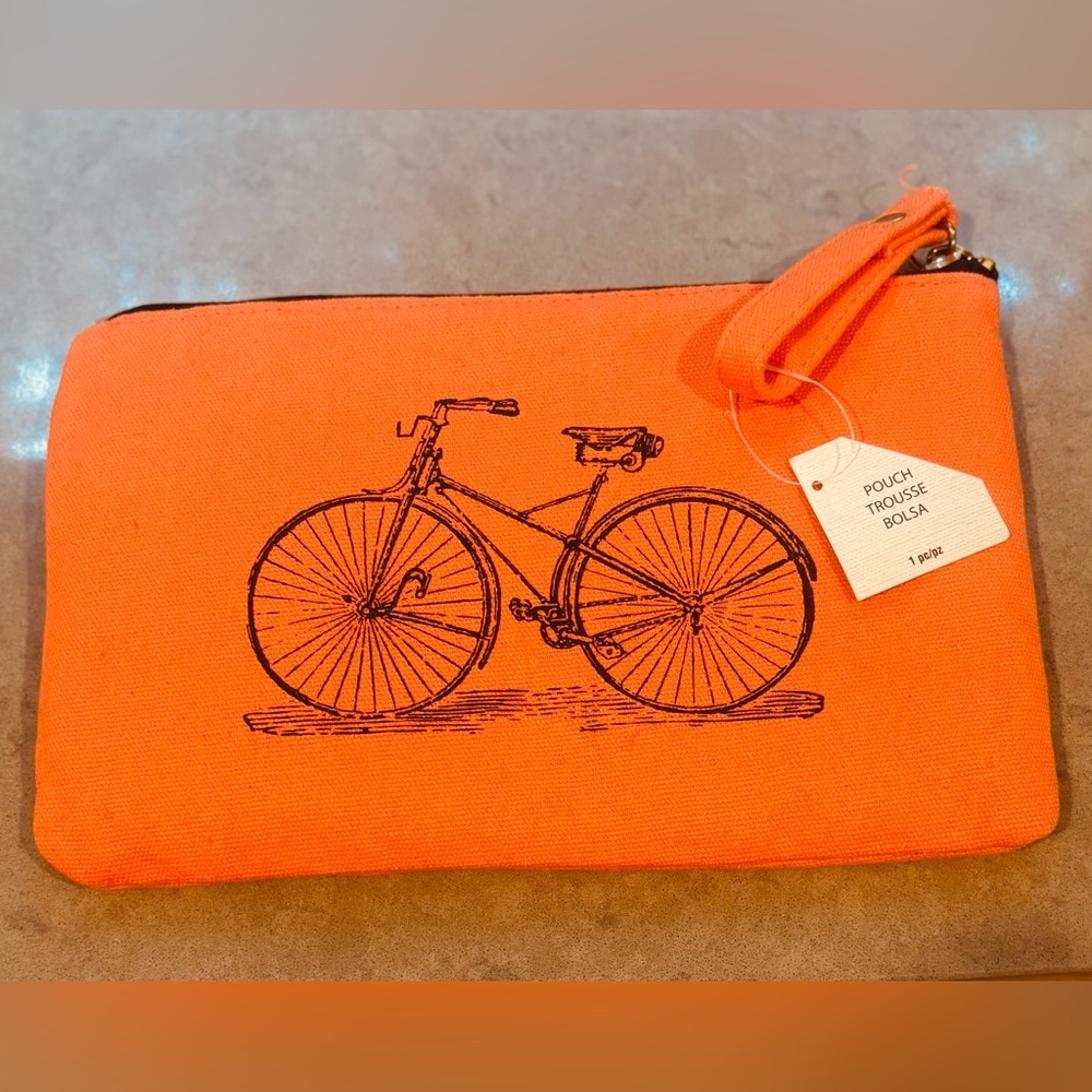 Orange Bicycle Print Pouch